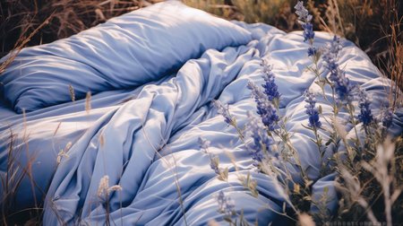 bed in the field relaxation pillow coverlet flowers place dream soft cover photo bedroom air wall art poster coverの素材