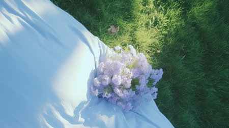 bed in the field relaxation pillow coverlet flowers place dream soft cover photo bedroom air wall art poster coverの素材