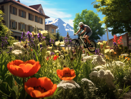 bike ride photo helm Mountains tourism searching speed extreme cycling freedom motion outdoors wall art poster coverの素材