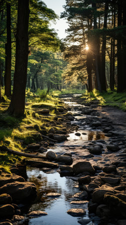 forest river silence tranquility grace landscape zen harmony rest calmness unity harmony photography wall art poster wallpaperの素材