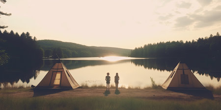 camp sunset tent tranquility grace landscape zen harmony rest calmness unity harmony photography wall art poster wallpaperの素材