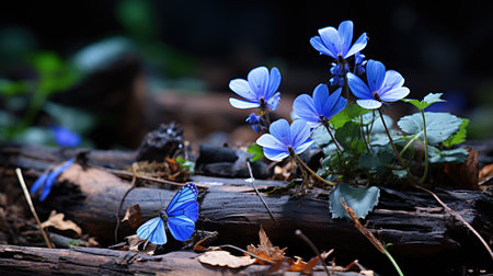 lonely blue flower forest peaceful landscape freedom scene beautiful nature wallpaper screen wall art posterの素材