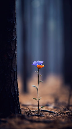 lonely blue flower forest peaceful landscape freedom scene beautiful nature wallpaper screen wall art posterの素材