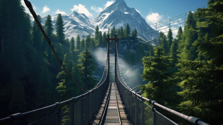 bridge mountains fog moody peaceful landscape freedom scene beautiful nature wallpaper photo wall art posterの素材