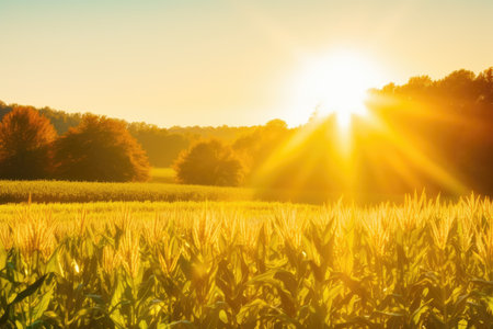 corn field sun rays peaceful landscape freedom scene beautiful nature wallpaper photo wall art posterの素材