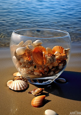 wave sunrise shells sand paradise peaceful landscape freedom scene beautiful nature wallpaper photo wall art posterの素材