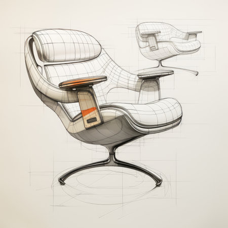 Armchair retro futuristic furniture sketch illustration hand drawing reference designer idea poster inspirationの素材