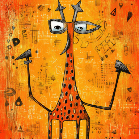 giraffe expressive children animal illustration painting scrapbook hand drawn artwork cartoon digital posterの素材