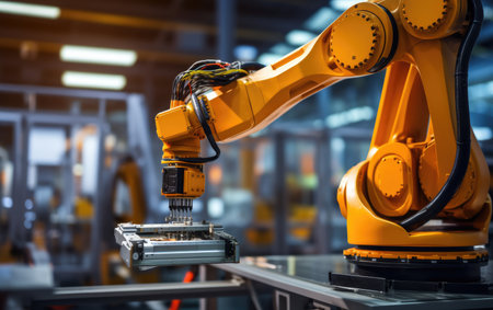 robotic arm assembly machine factory workshop sparks photo manufacturing process production posterの素材