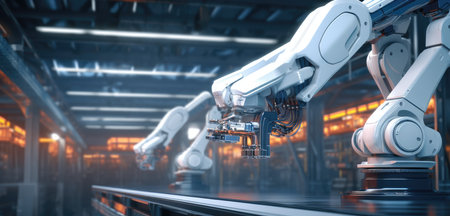 robotic arm assembly machine factory workshop sparks photo manufacturing process production posterの素材