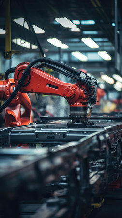 robotic arm assembly machine factory workshop sparks photo manufacturing process production posterの素材
