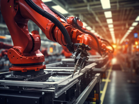 robotic arm assembly machine factory workshop sparks photo manufacturing process production posterの素材