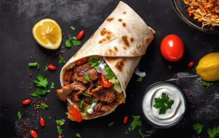 shawarma tacos banner free space text mockup fast food top view empty professional phonography illustration posterの素材