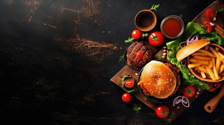 banner free space text mockup fast food top view empty professional phonography illustration posterの素材