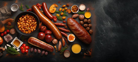 sausages banner free space text mockup fast food top view empty professional phonography illustration posterの素材