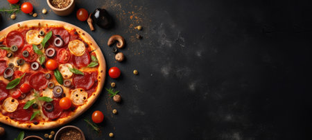 pizza pepperoni banner free space text mockup fast food top view empty professional phonography illustration posterの素材