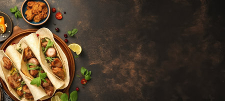 shawarma tacos banner free space text mockup fast food top view empty professional phonography illustration posterの素材