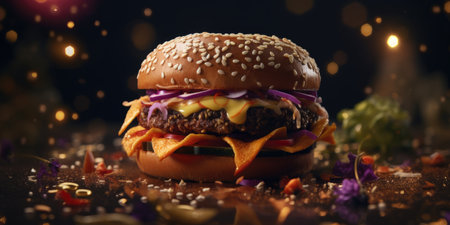 big burger cheese professional studio food photography social media elegant fabric hot modern ad posterの素材