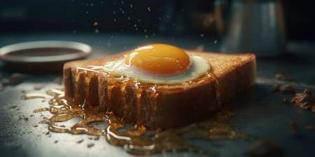 toast egg bacon professional studio food photography social media elegant fabric hot modern ad posterの素材