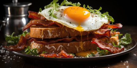 toast egg bacon professional studio food photography social media elegant fabric hot modern ad posterの素材