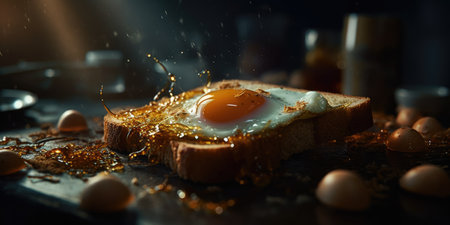toast egg bacon professional studio food photography social media elegant fabric hot modern ad posterの素材