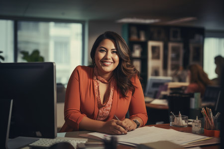 east asian plus size happy curvy manager modern office successful job ceo business woman photoの素材