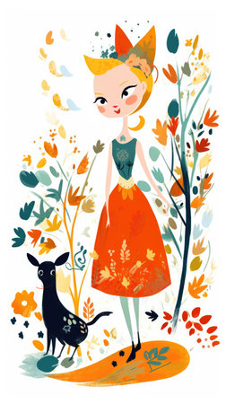 girl female fairytale character cartoon illustration fantasy cute drawing book art poster graphic wall art posterの素材