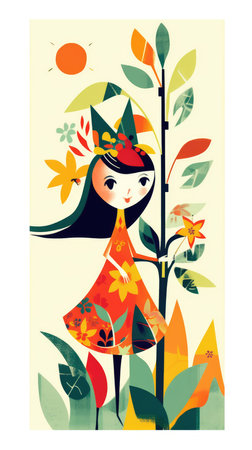 girl female fairytale character cartoon illustration fantasy cute drawing book art poster graphic wall art posterの素材