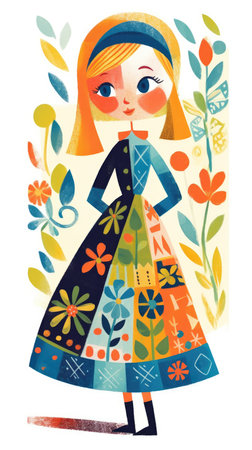 girl female fairytale character cartoon illustration fantasy cute drawing book art poster graphic wall art posterの素材