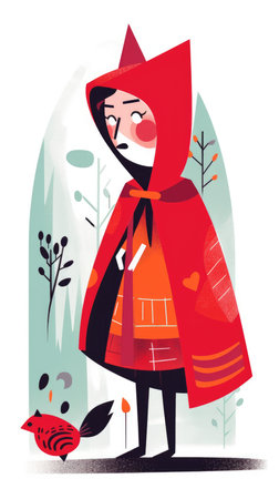 little red riding hood fairytale character cartoon illustration fantasy cute drawing book art poster graphic wall art posterの素材