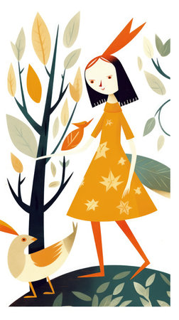 girl female fairytale character cartoon illustration fantasy cute drawing book art poster graphic wall art posterの素材