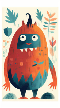 smiling monster fairytale character cartoon illustration fantasy cute drawing book art poster graphic wall art posterの素材
