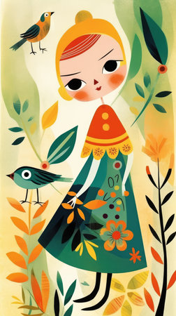girl female fairytale character cartoon illustration fantasy cute drawing book art poster graphic wall art posterの素材