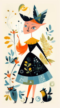 girl female fairytale character cartoon illustration fantasy cute drawing book art poster graphic wall art posterの素材