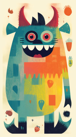 smiling monster fairytale character cartoon illustration fantasy cute drawing book art poster graphic wall art posterの素材