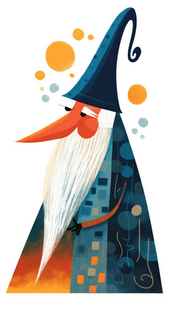 wizard old beard wizard caster fairytale character cartoon illustration fantasy cute drawing book art poster graphic wall art posterの素材