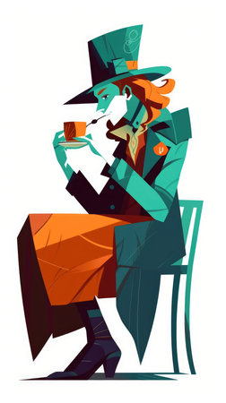 mad hatter fairytale character cartoon illustration fantasy cute drawing book art poster graphic wall art posterの素材