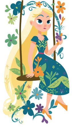 rapunzel fairytale character cartoon illustration fantasy cute drawing book art poster graphic wall art posterの素材