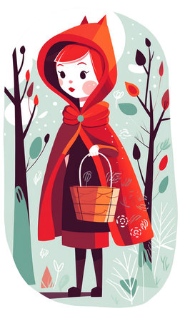 little red riding hood fairytale character cartoon illustration fantasy cute drawing book art poster graphic wall art posterの素材