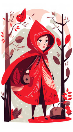 little red riding hood fairytale character cartoon illustration fantasy cute drawing book art poster graphic wall art posterの素材