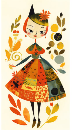 girl female fairytale character cartoon illustration fantasy cute drawing book art poster graphic wall art posterの素材