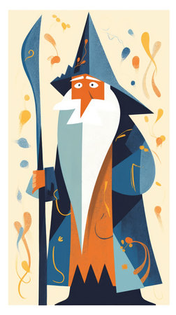 wizard old beard wizard caster fairytale character cartoon illustration fantasy cute drawing book art poster graphic wall art posterの素材