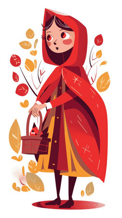 little red riding hood fairytale character cartoon illustration fantasy cute drawing book art poster graphic wall art posterの素材