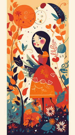 young woman fairytale character cartoon illustration fantasy cute drawing book art poster graphic wall art posterの素材