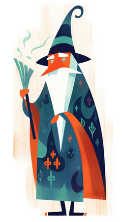 wizard old beard wizard caster fairytale character cartoon illustration fantasy cute drawing book art poster graphic wall art posterの素材
