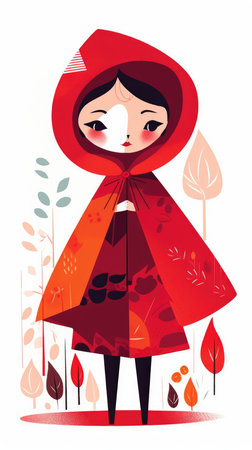 little red riding hood fairytale character cartoon illustration fantasy cute drawing book art poster graphic wall art posterの素材