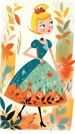 cinderella fairytale character cartoon illustration fantasy cute drawing book art poster graphic wall art posterの素材
