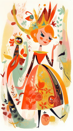 girl female fairytale character cartoon illustration fantasy cute drawing book art poster graphic wall art posterの素材