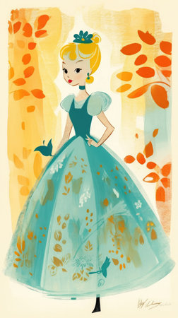cinderella fairytale character cartoon illustration fantasy cute drawing book art poster graphic wall art posterの素材