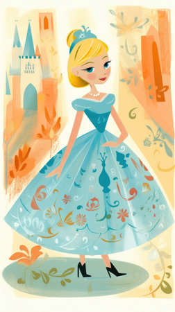 cinderella fairytale character cartoon illustration fantasy cute drawing book art poster graphic wall art posterの素材